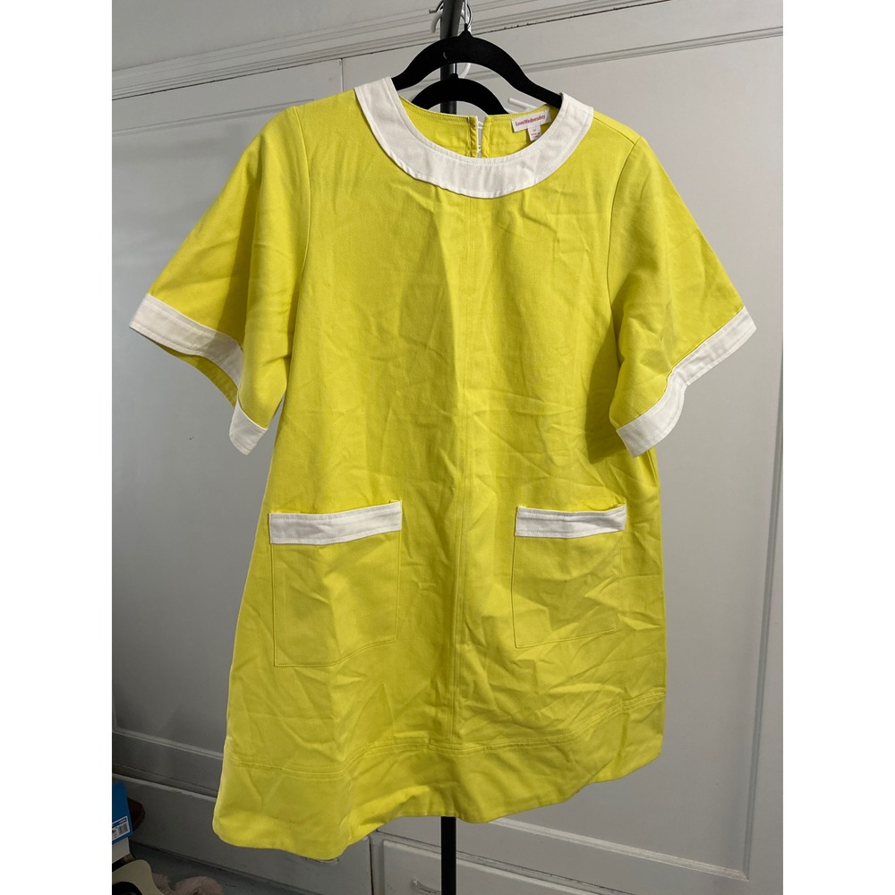 Love‎ Wednesday Yellow White Colorblock A-Line Dress Short Sleeve Women's Size M